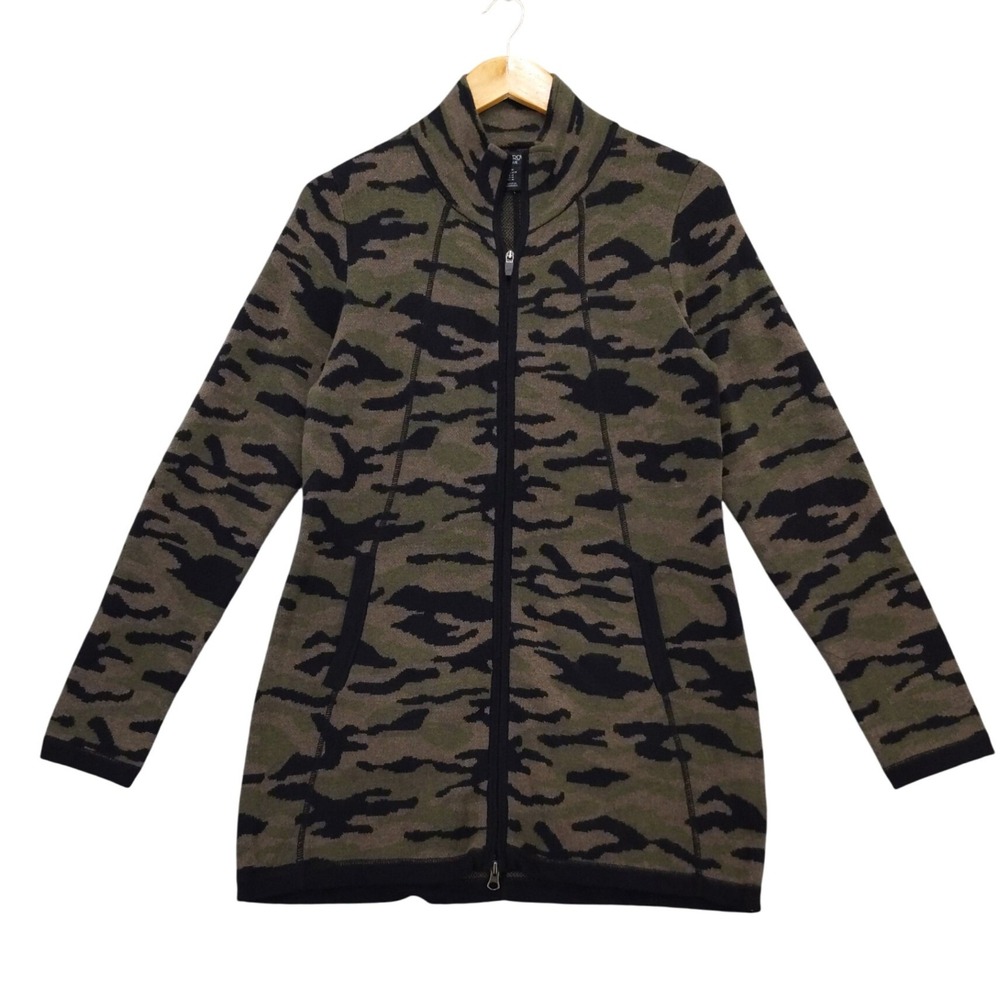 Cynthia Rowley Active‎ Jacket Camouflage Print Zip Up Knit Cardigan Camo